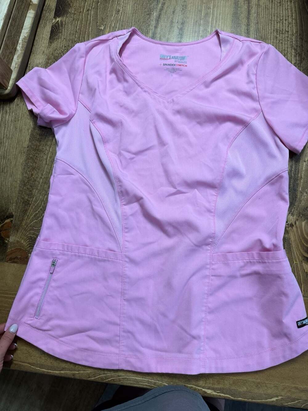 Grey's Anatomy by Barco Spandex Stretch Scrub Top Pink Size L